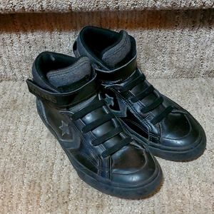 Converse All Star all black leather sneaker high tops 2Y
